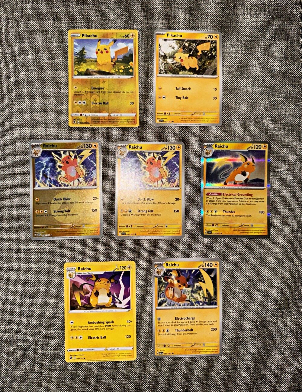 Pokemon Pikachu Raichu Card Lot 7 Cards Evolving Skies Paldean Fates